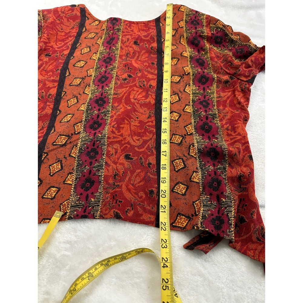 Rabbit Rabbit Rabbit Designs Vintage Boho Rayon Print Blouse Red Orange 12P - Picture 9 of 9